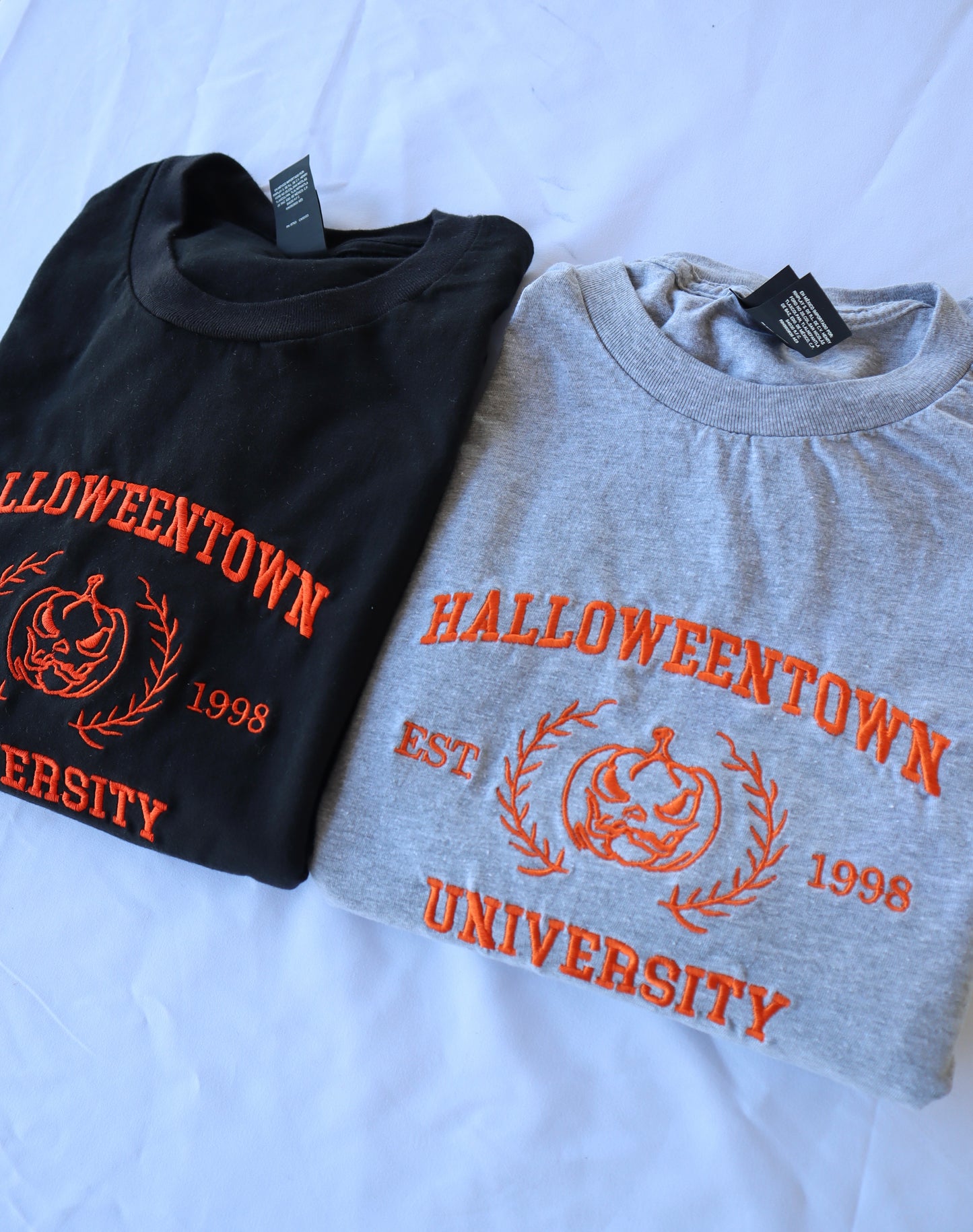 Embroidered 'Halloween University Scary Pumpkin Head' Hoodie or Crew Neck, Long Sleeve, Classic fit, Unisex, Adult