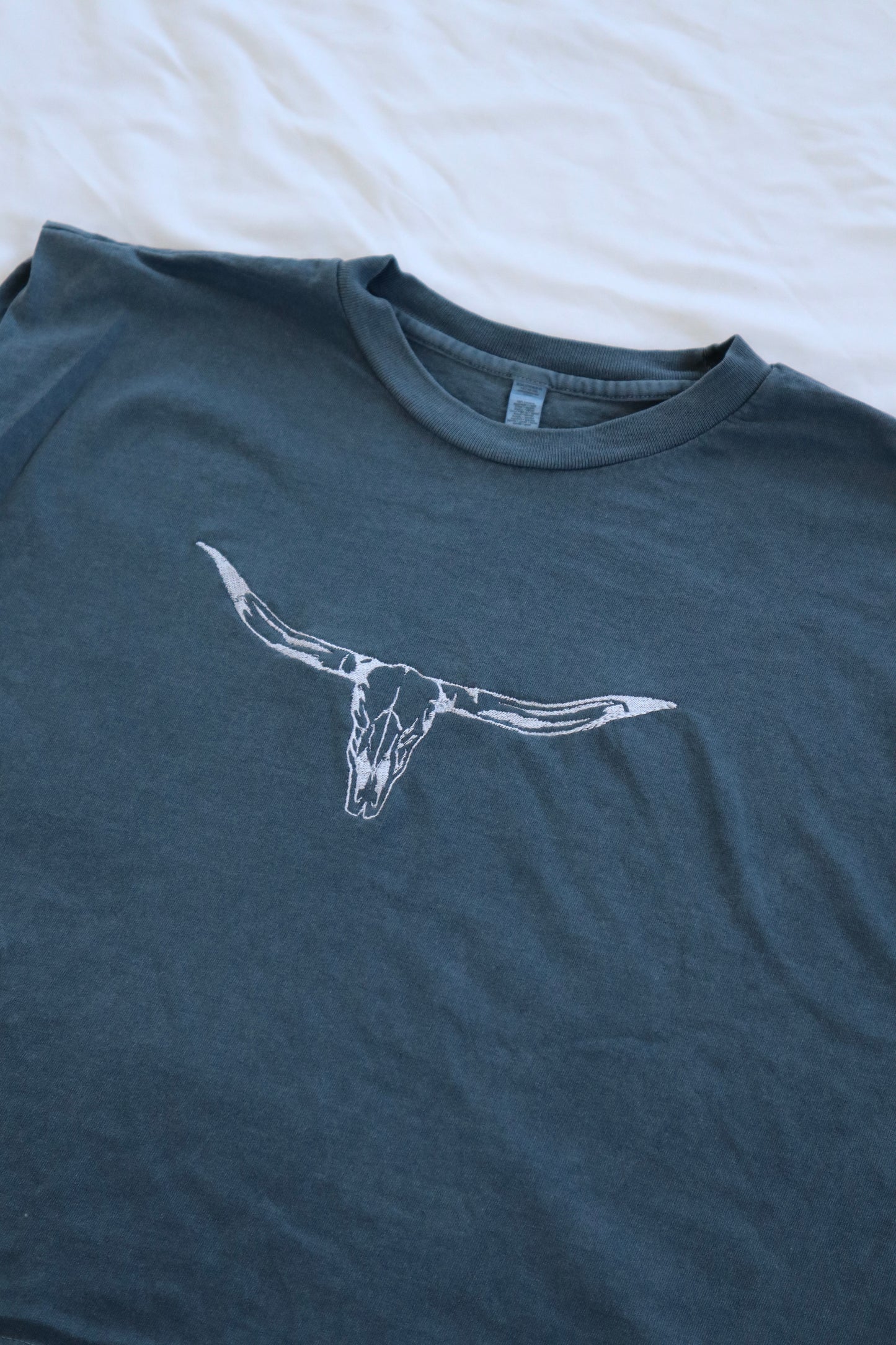 Embroidered Texas Longhorn Cropped Muscle Tee, Tank Top, Crop Fit, Unisex, Adult