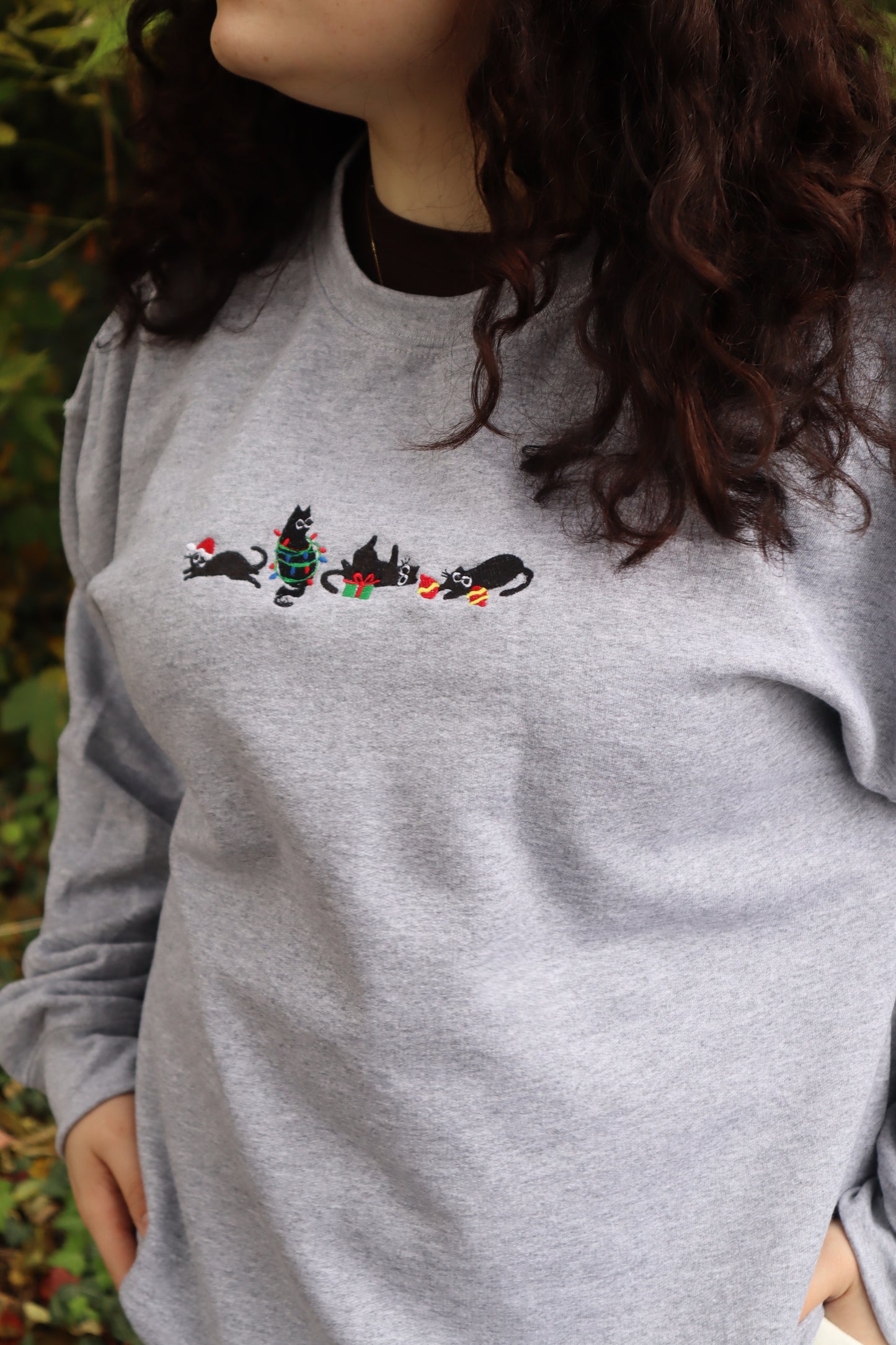 Embroidered "Christmas Cats" Hoodie or Crew Neck, Long Sleeve, Classic fit, Unisex, Adult