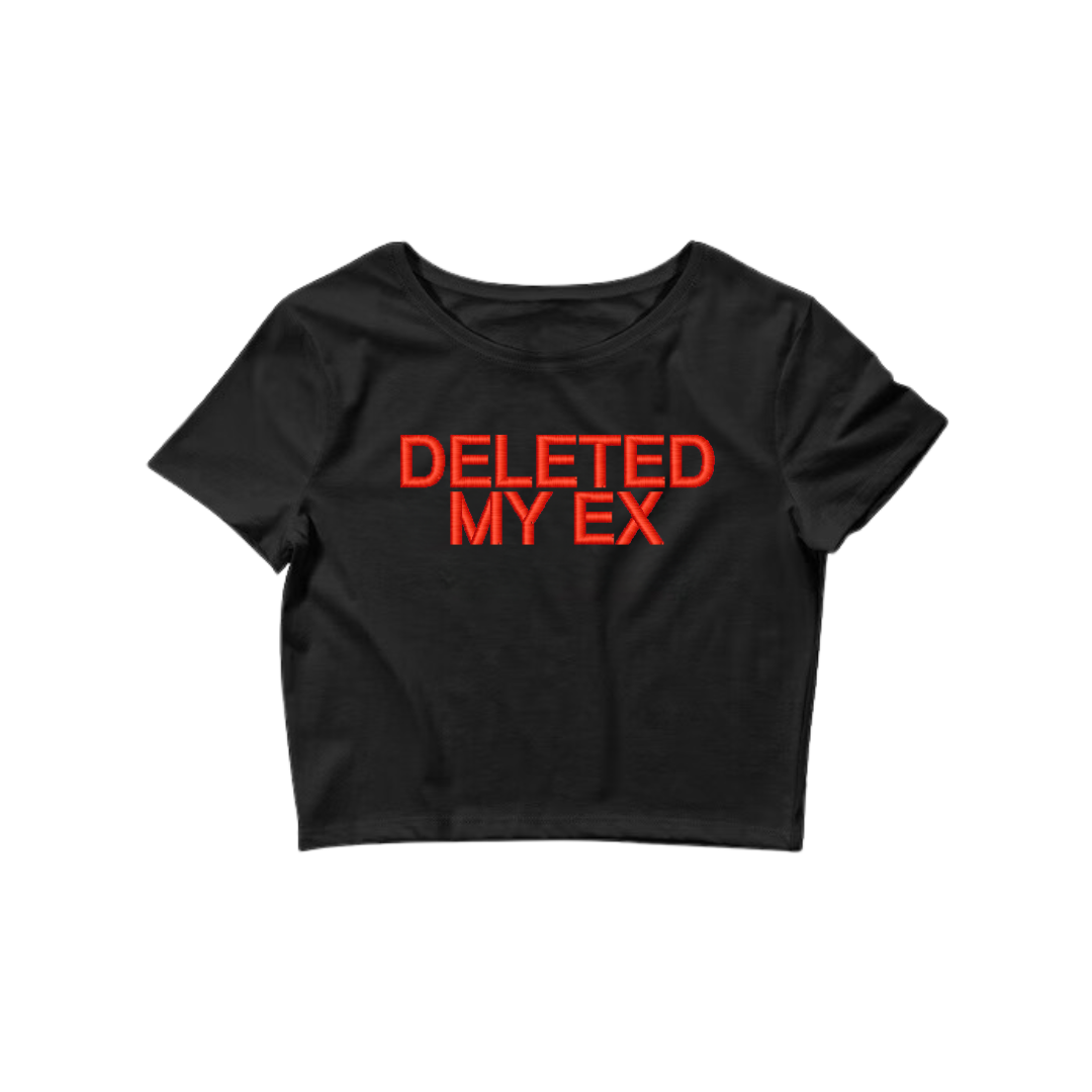 Embroidered ‘deleted my ex’ Cropped, Short Sleeve, Petite fit, Adult, Female, T-Shirt