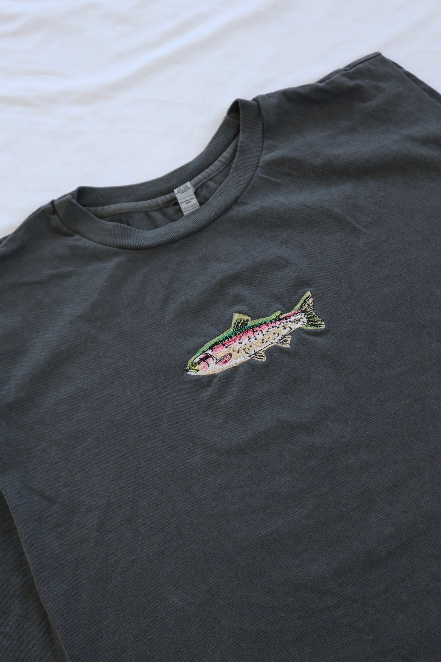 Embroidered Trout Fish Cropped Muscle Tee, Tank Top, Crop Fit, Unisex, Adult