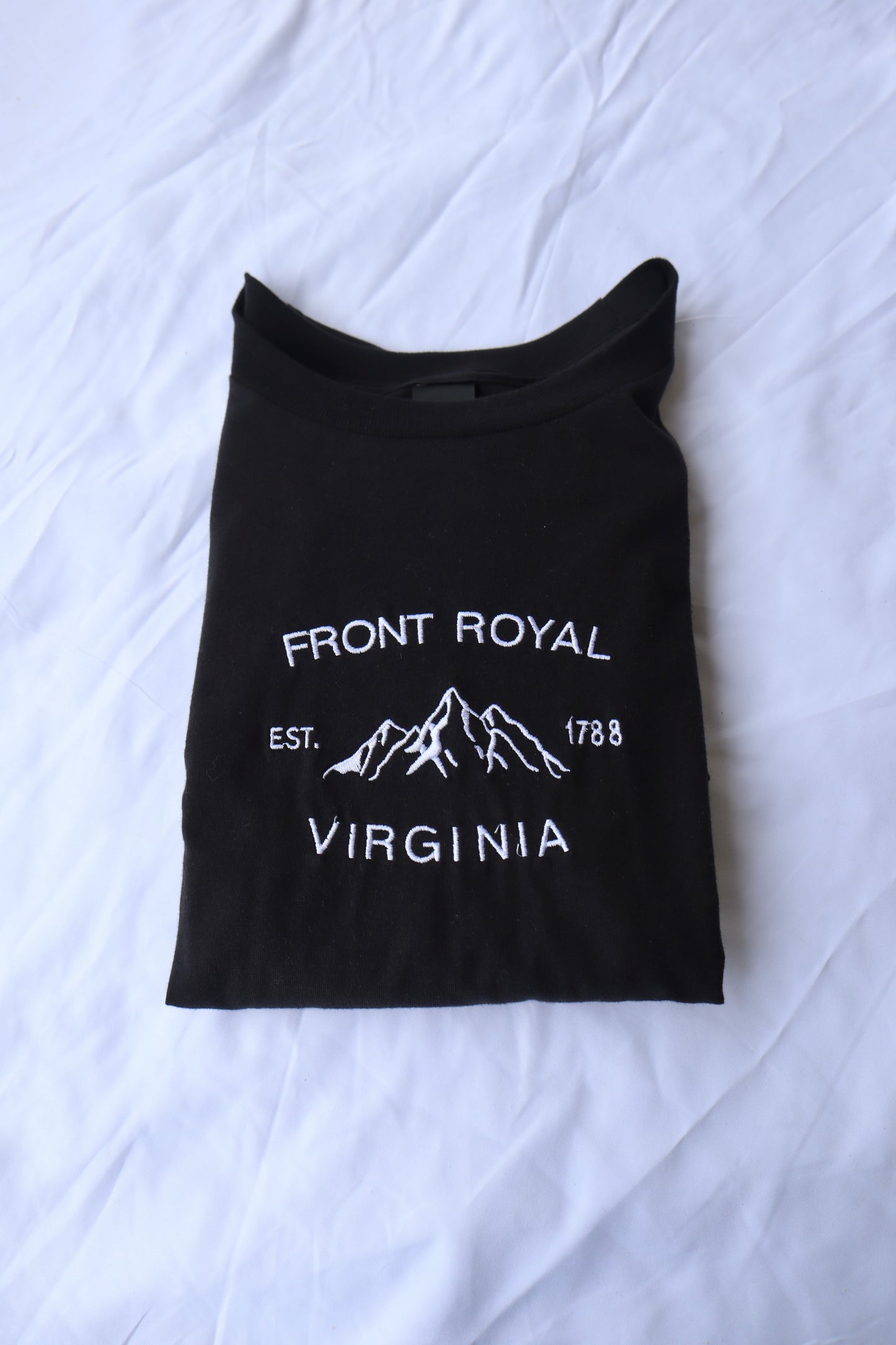 Embroidered 'Front Royal Mountains' Hoodie or Crew Neck, Long Sleeve, Classic fit, Unisex, Adult