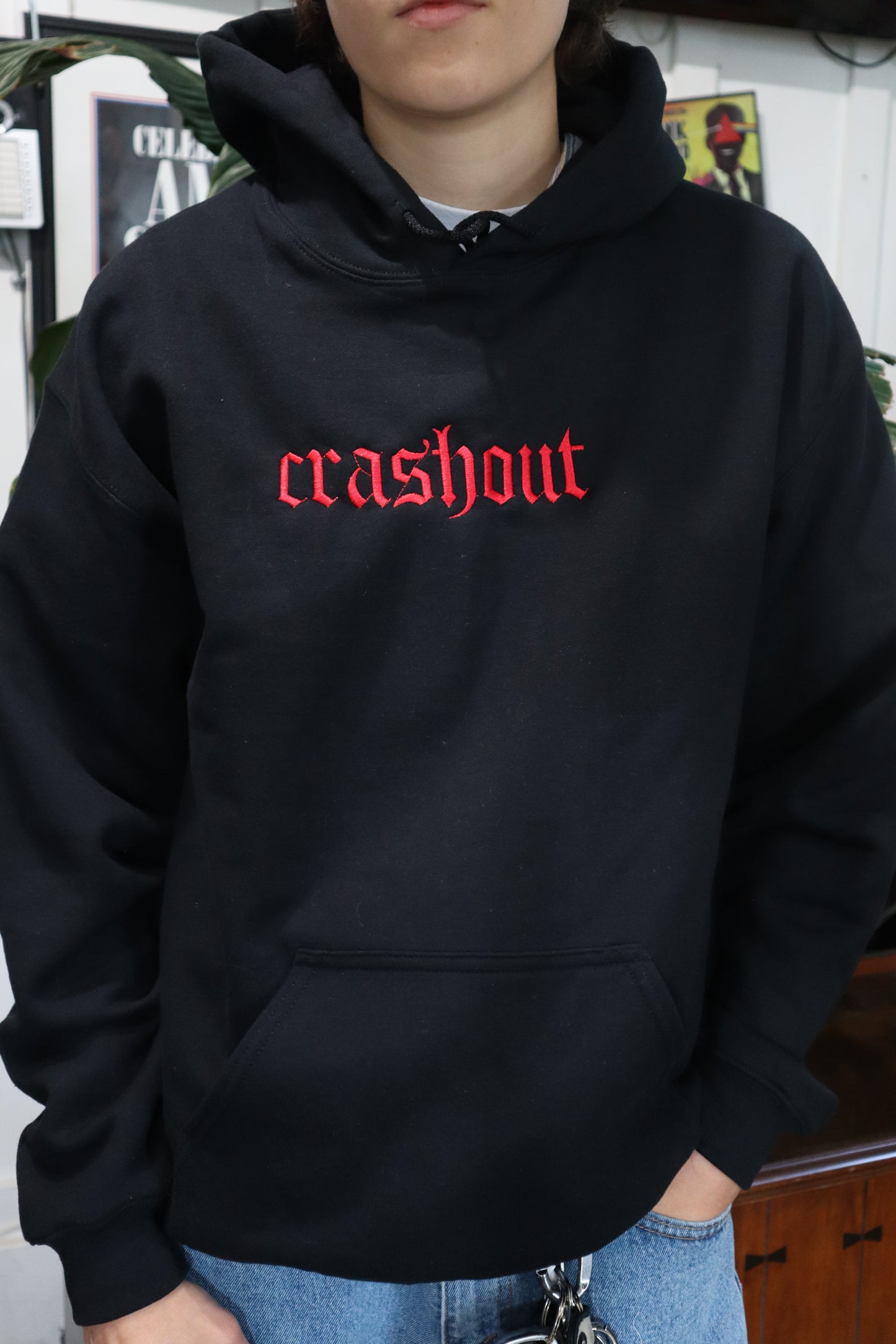 Embroidered Black Only 'crashout' Hoodie or Crew Neck, Long Sleeve, Classic fit, Unisex, Adult