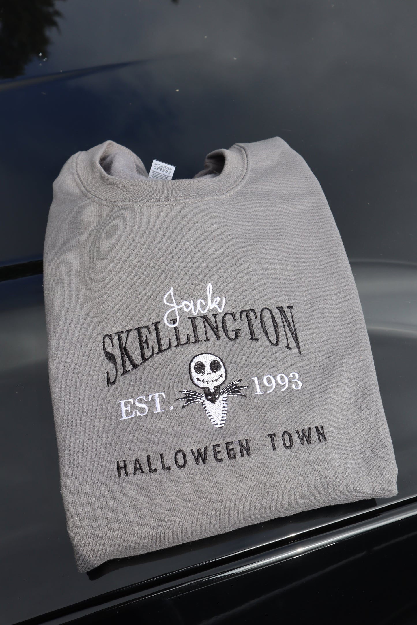 Embroidered 'Jack Skellington Halloween Town' Hoodie or Crew Neck, Long Sleeve, Classic fit, Unisex, Adult