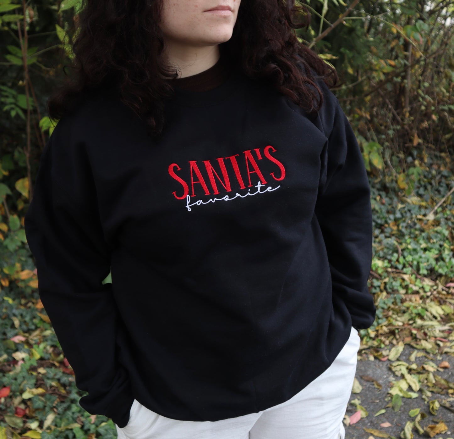 Embroidered "Santa's Favorite" Hoodie or Crew Neck, Long Sleeve, Classic fit, Unisex, Adult