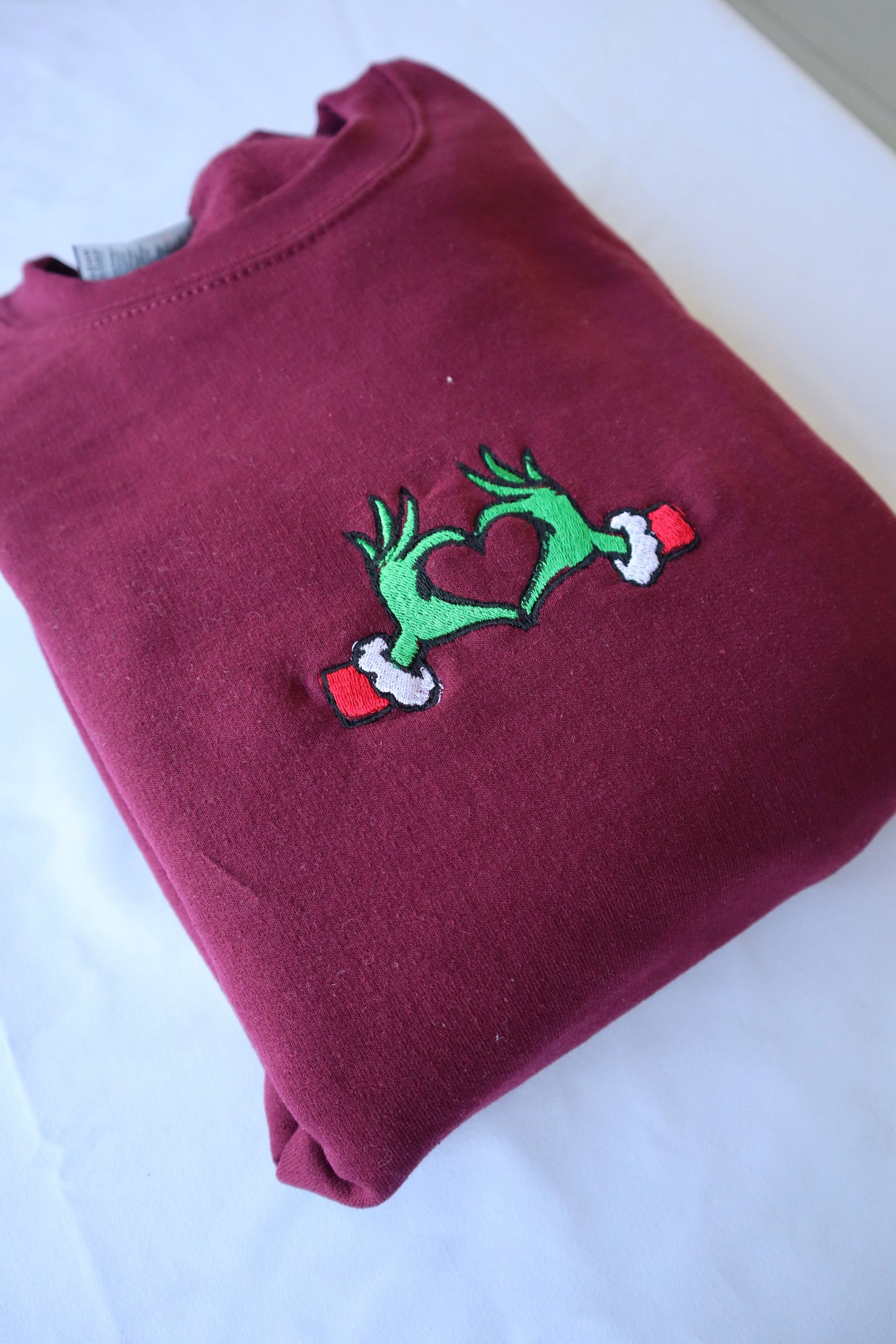 Embroidered 'Christmas Heart Hands' Hoodie or Crew Neck Long Sleeve, Classic fit, Unisex, Adult