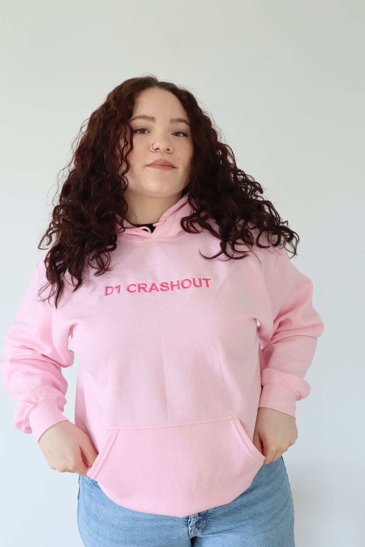Embroidered 'D1 CRASHOUT' Hoodie or Crew Neck, Long Sleeve, Classic fit, Unisex, Adult