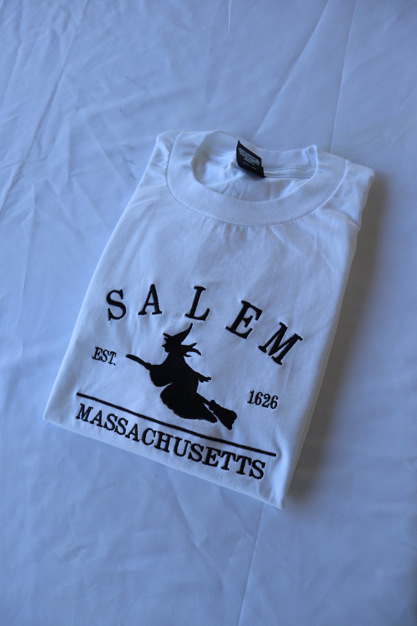 Embroidered 'Salem Massachusetts Witch' Hoodie or Crew Neck, Long Sleeve, Classic fit, Unisex, Adult