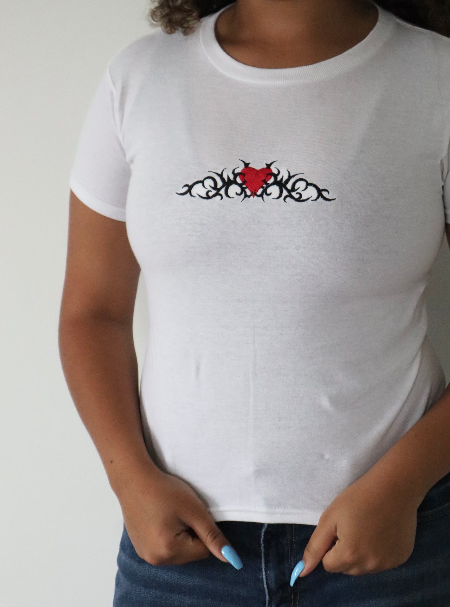 Embroidered Tribal Heart, Long Crop Tops
