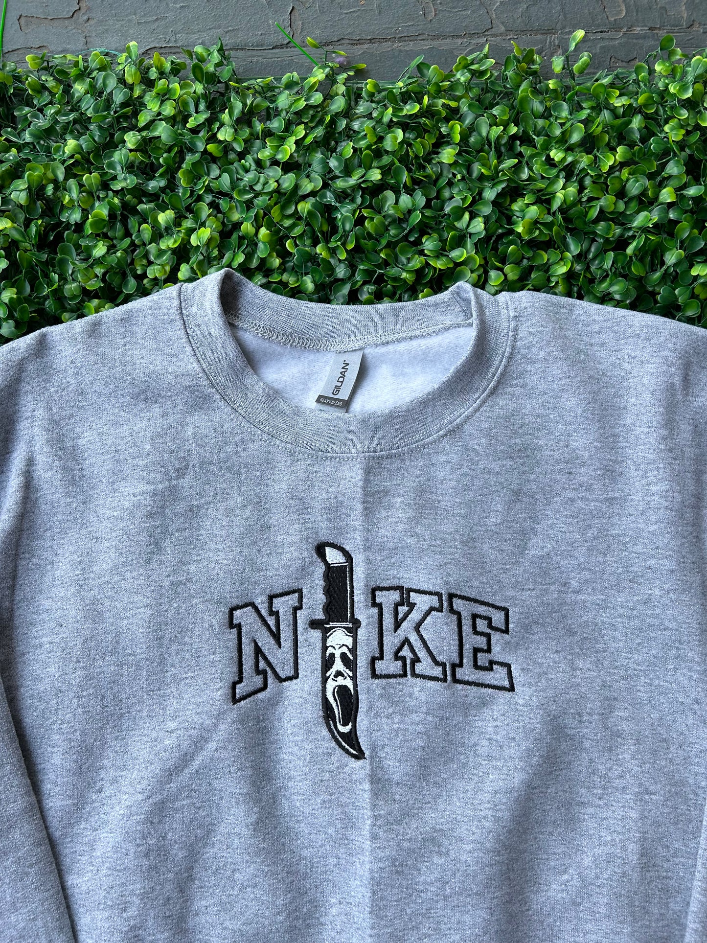 Embroidered 'Ghost Face' Hoodie or Crew Neck, Long Sleeve, Classic fit, Unisex, Adult
