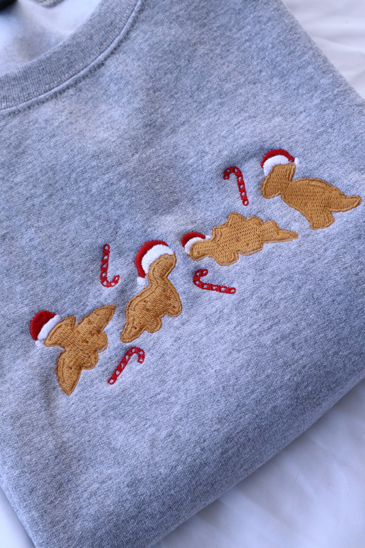 Embroidered “Christmas Dino Chicken Nuggets” Christmas Hoodie or Crewneck, Holiday Sweatshirt, Unisex, Classic Fit, Long Sleeve, Adult