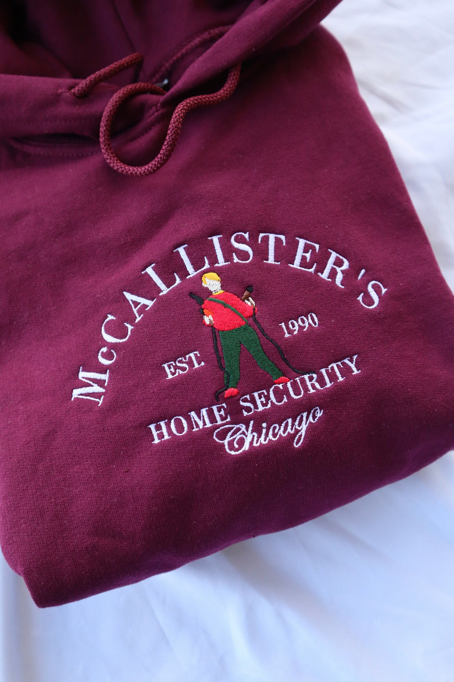 Embroidered “McCallister’s Home Security” Christmas Hoodie or Crewneck, Chicago Holiday Sweatshirt, Unisex, Classic Fit, Long Sleeve, Adult