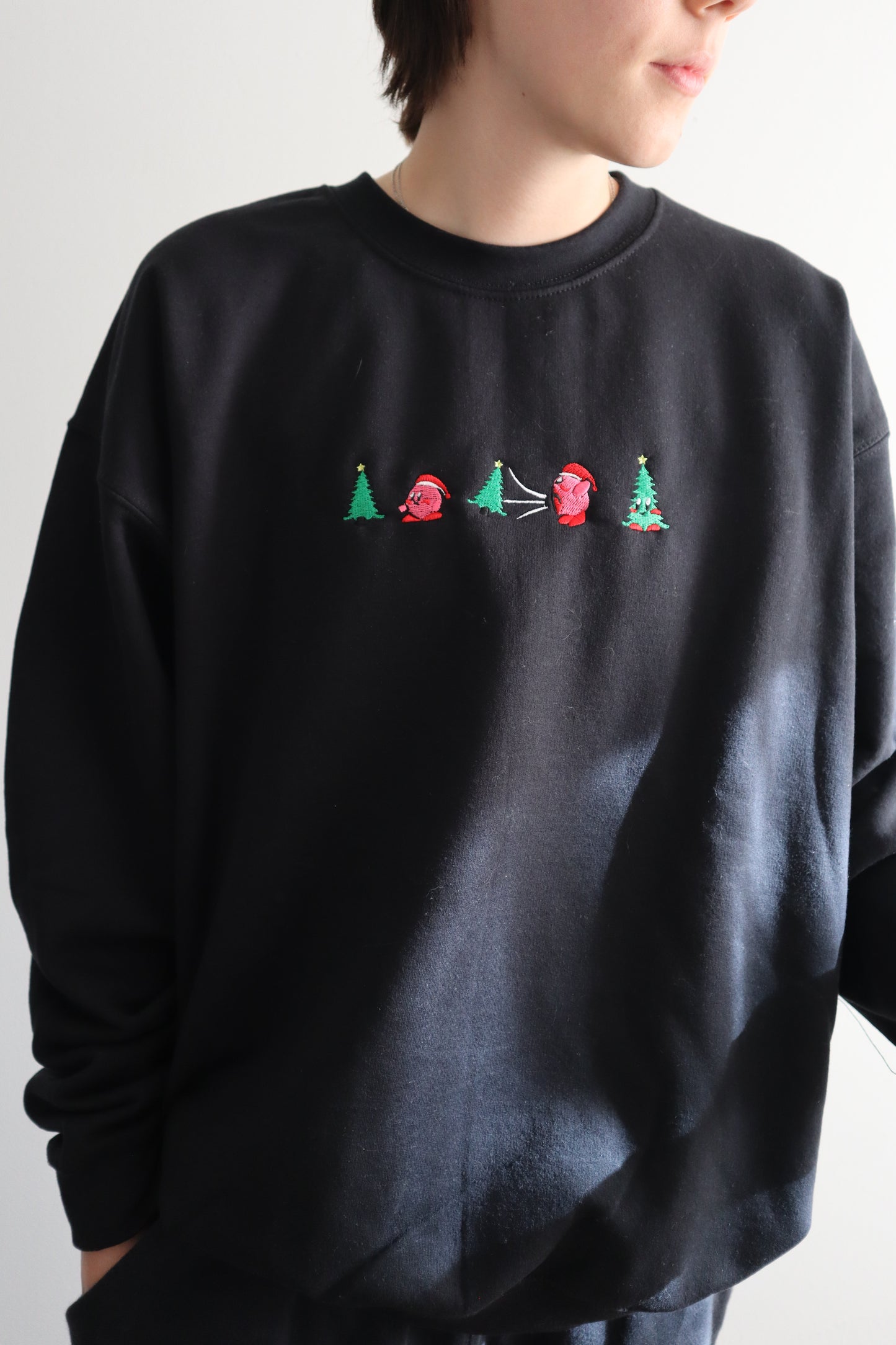 Embroidered “Kbee Eating Christmas” Hoodie or Crewneck Holiday Sweatshirt Unisex Classic Fit Long Sleeve Adult