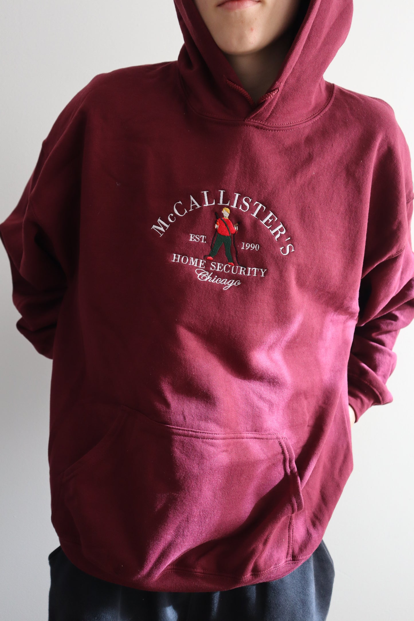 Embroidered “McCallister’s Home Security” Christmas Hoodie or Crewneck, Chicago Holiday Sweatshirt, Unisex, Classic Fit, Long Sleeve, Adult