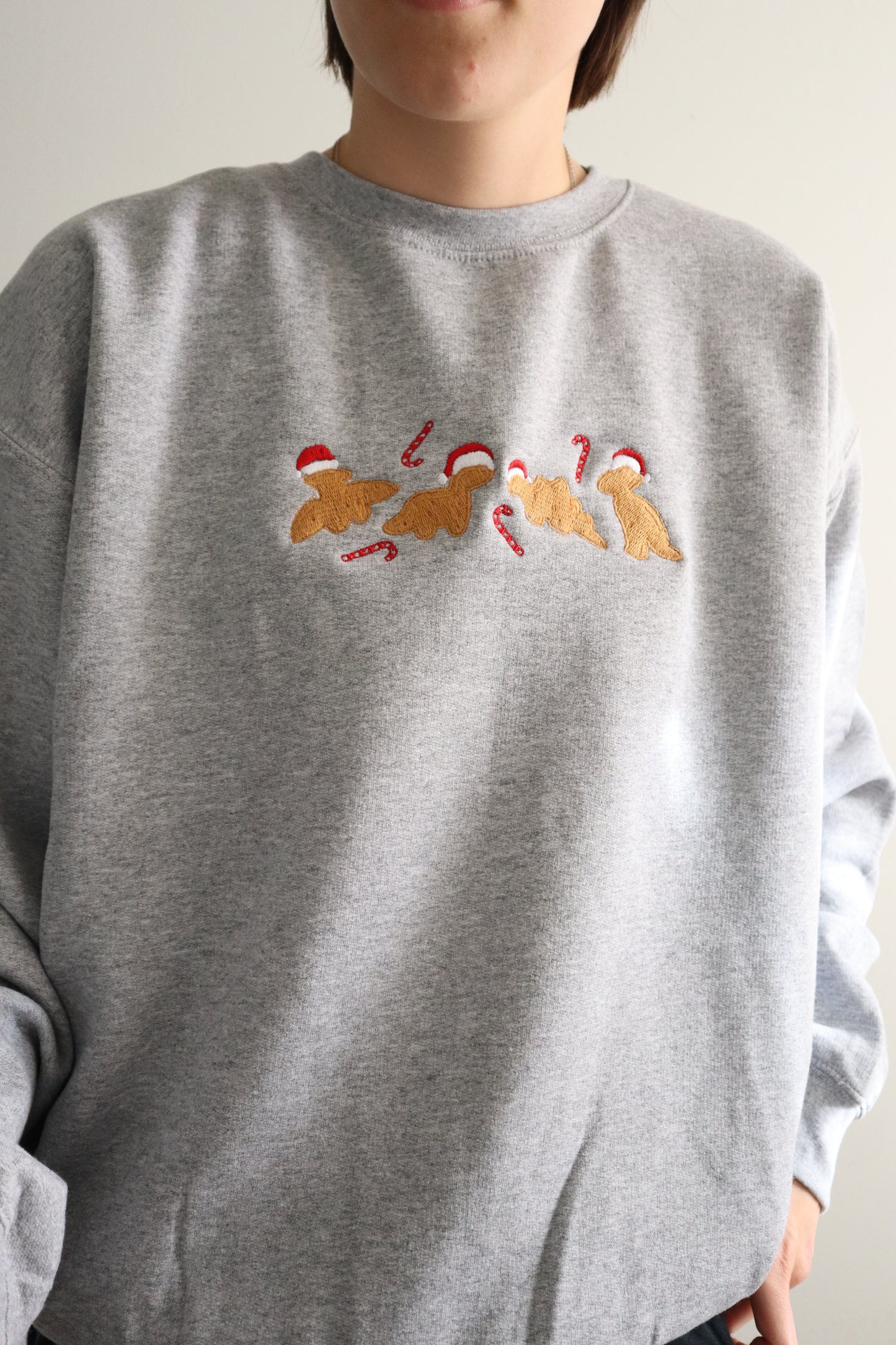 Embroidered “Christmas Dino Chicken Nuggets” Christmas Hoodie or Crewneck, Holiday Sweatshirt, Unisex, Classic Fit, Long Sleeve, Adult