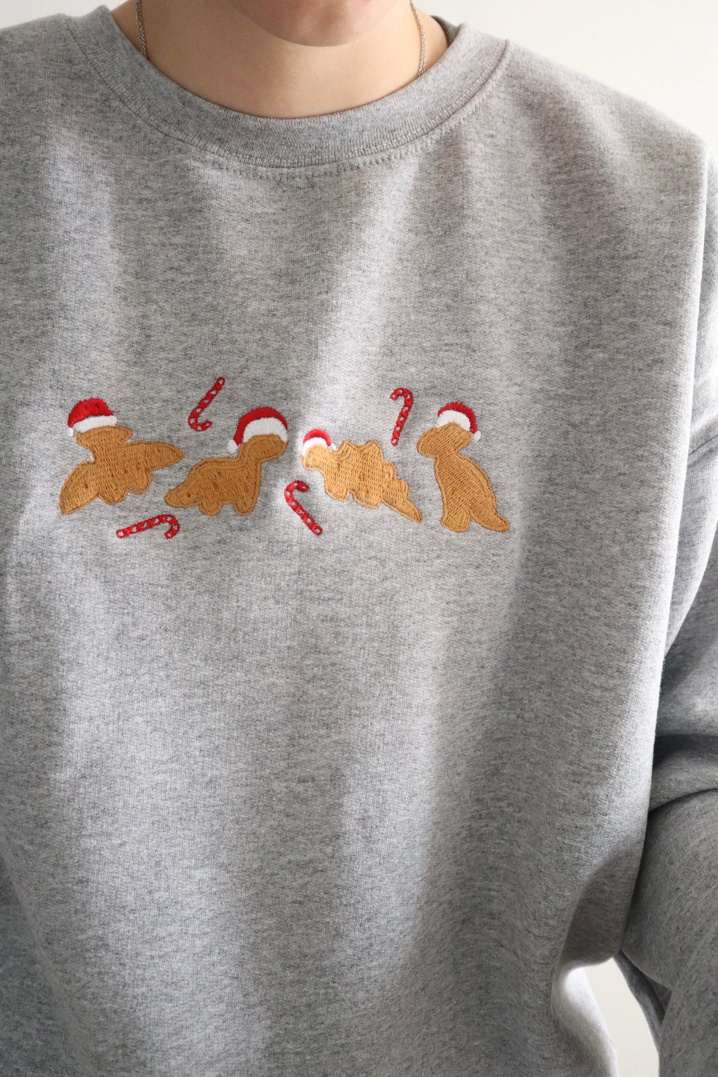 Embroidered “Christmas Dino Chicken Nuggets” Christmas Hoodie or Crewneck, Holiday Sweatshirt, Unisex, Classic Fit, Long Sleeve, Adult