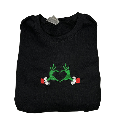 Embroidered 'Christmas Heart Hands' Hoodie or Crew Neck Long Sleeve, Classic fit, Unisex, Adult
