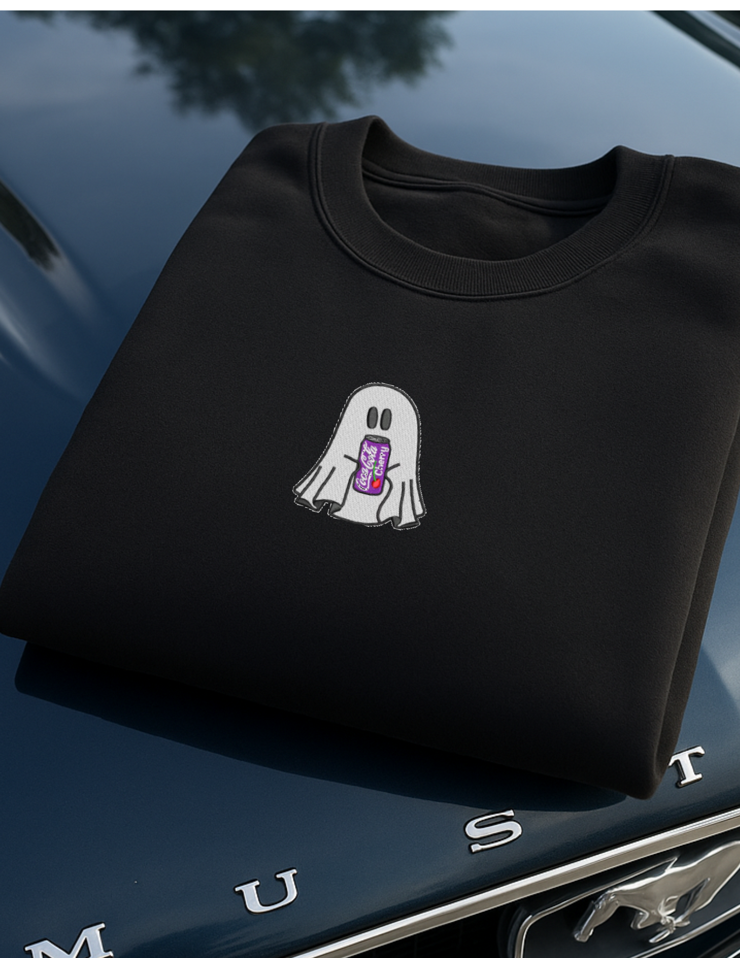 Embroidered 'Cherry Ghost Soda' Hoodie or Crew Neck, Long Sleeve, Classic fit, Unisex, Adult