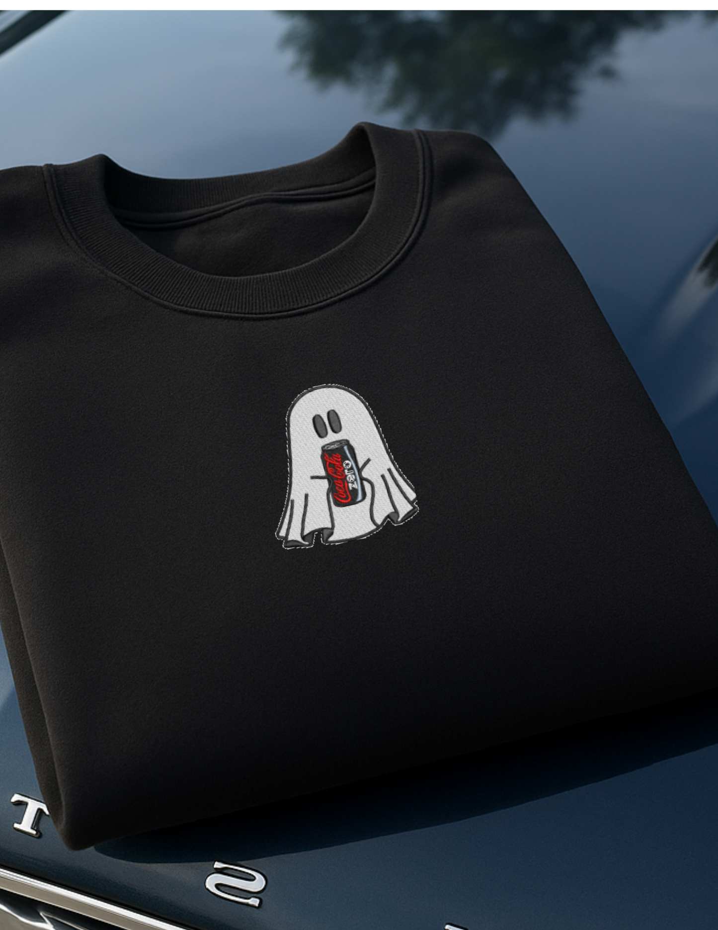Embroidered 'Ghost Zero Dark Soda' Hoodie or Crew Neck, Long Sleeve, Classic fit, Unisex, Adult