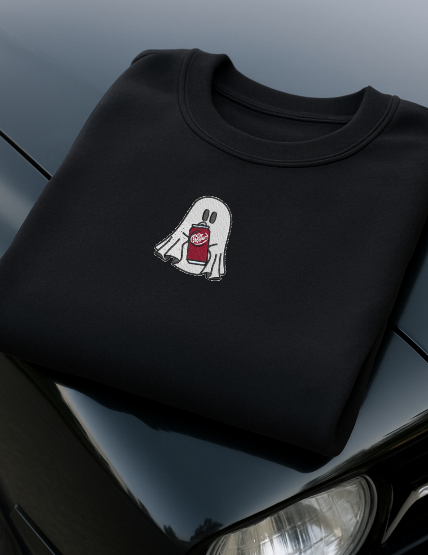 Embroidered 'Doctor Ghost Soda' Hoodie or Crew Neck, Long Sleeve, Classic fit, Unisex, Adult