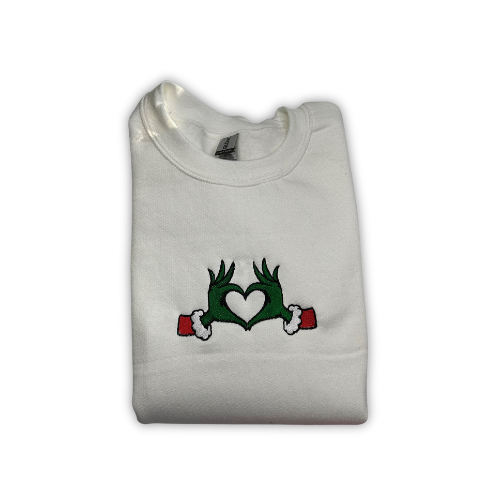 Embroidered 'Christmas Heart Hands' Hoodie or Crew Neck Long Sleeve, Classic fit, Unisex, Adult
