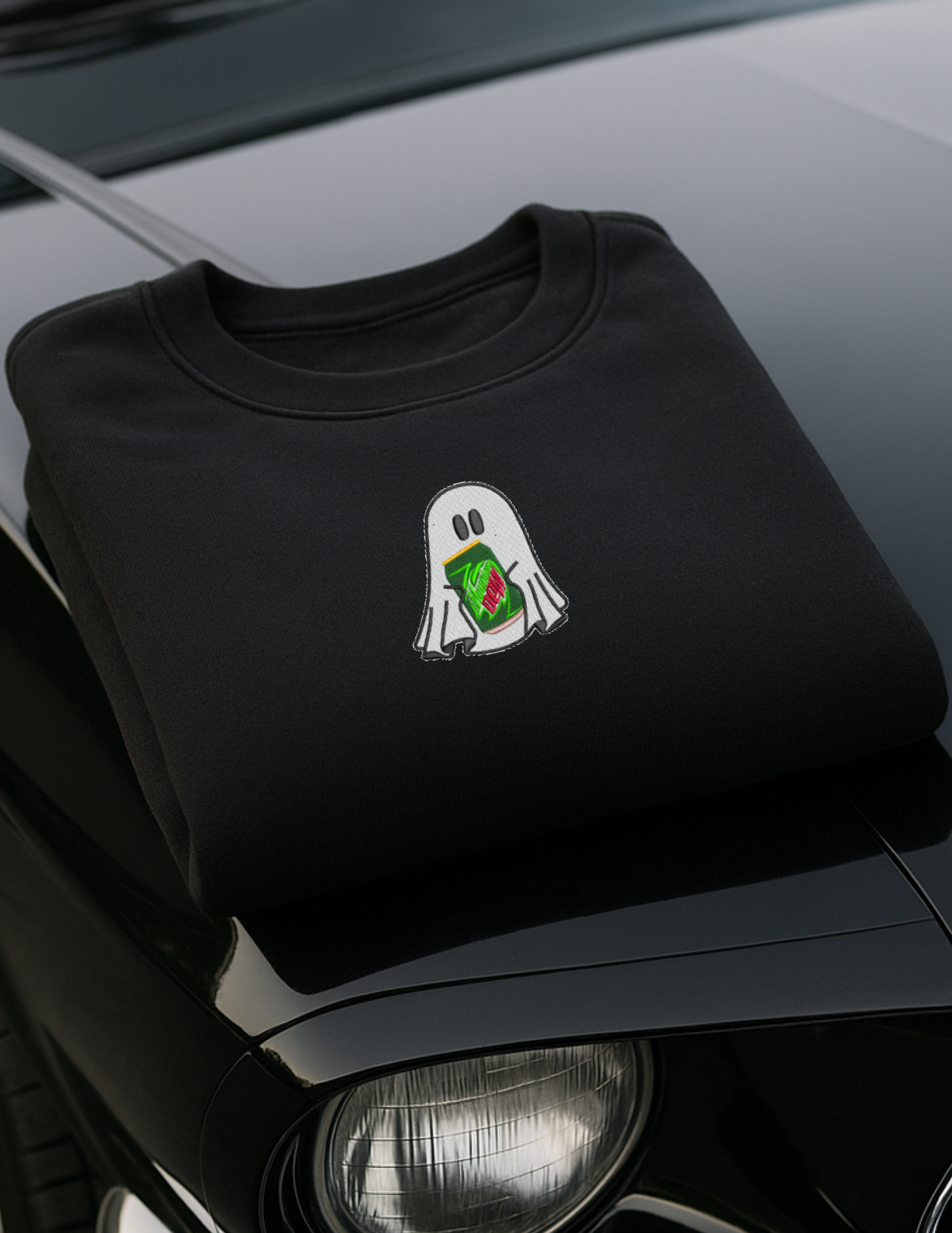 Embroidered 'Dew Ghost Soda' Hoodie or Crew Neck, Long Sleeve, Classic fit, Unisex, Adult