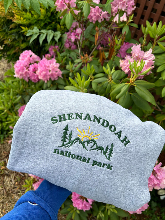 Embroidered 'Shenandoah National Park' Hoodie or Crew Neck, Long Sleeve, Classic fit, Unisex, Adult