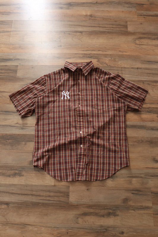 Embroidered New York Yankees Plaid Button Up