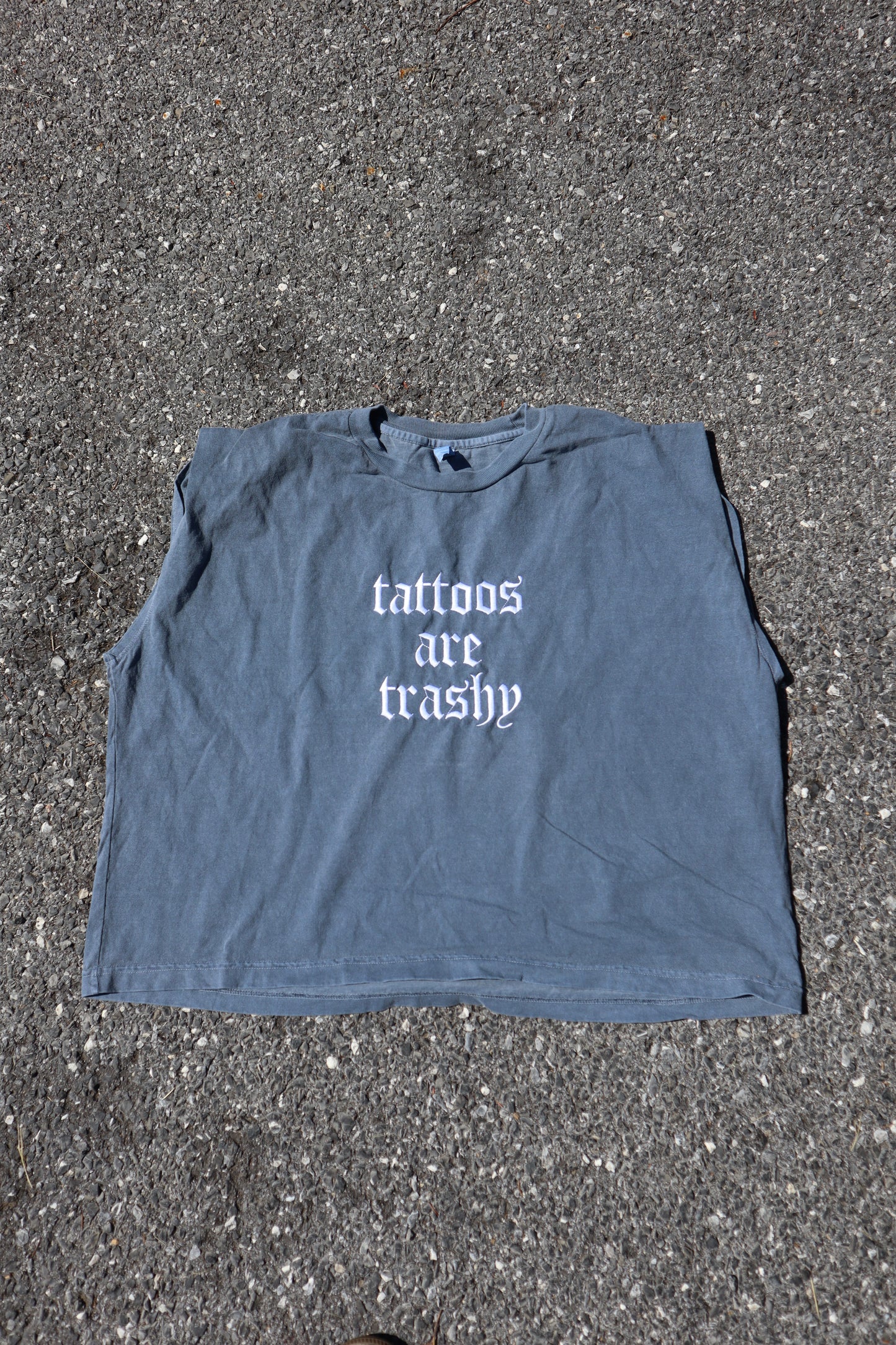 Embroidered Tattoos Are Trashy Cropped Tank Top, Boxy Fit, Unisex, Adult
