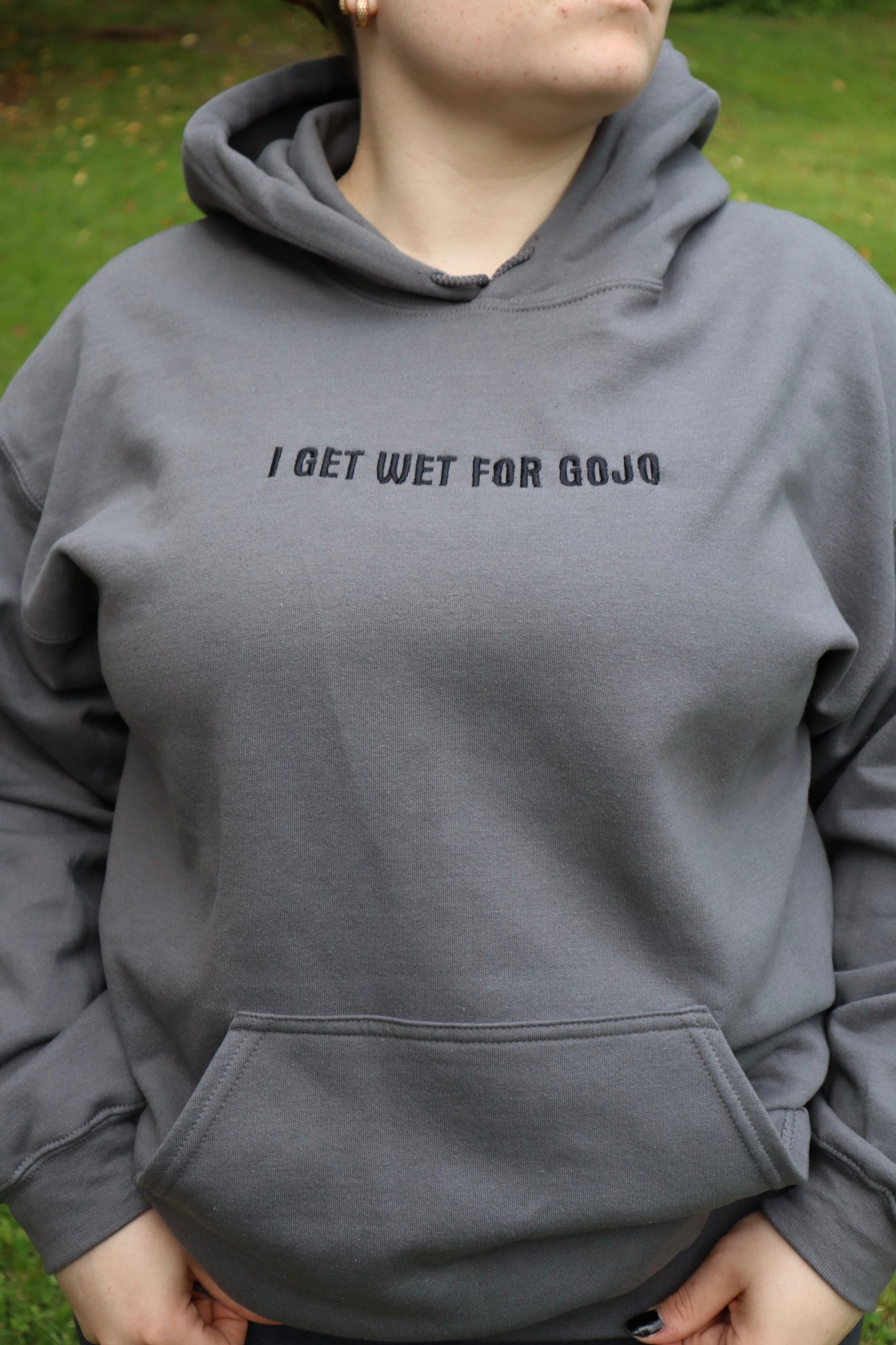 Embroidered 'I Get Wet for Gojo' Hoodie or Crew Neck, Long Sleeve, Classic fit, Unisex, Adult