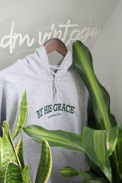 Embroidered 'By His Grace' Hoodie, Crew Neck Long Sleeve, Classic fit, Unisex, Adult