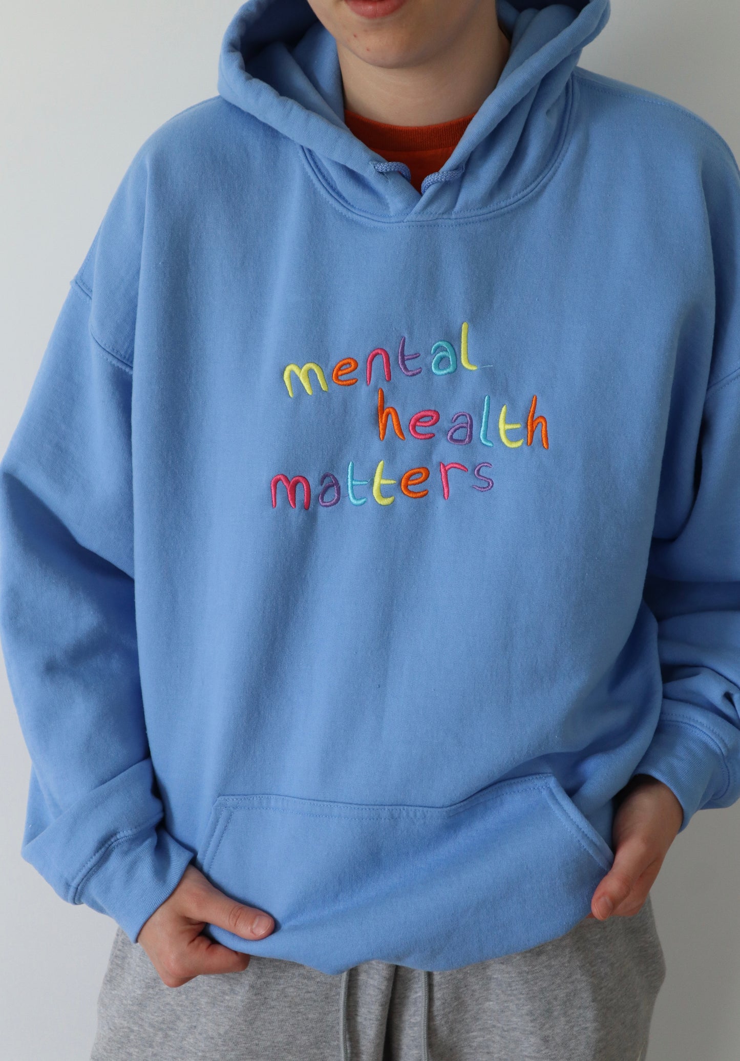 Embroidered 'Mental Health Matters Rainbow Hoodie or Crew Neck, Long Sleeve, Classic fit, Unisex, Adult