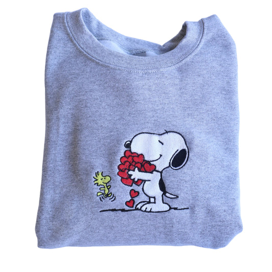 Embroidered Valentine's Day "Dog with Hearts", Hoodie or Crew Neck, Long Sleeve, Classic fit, Unisex, Adult