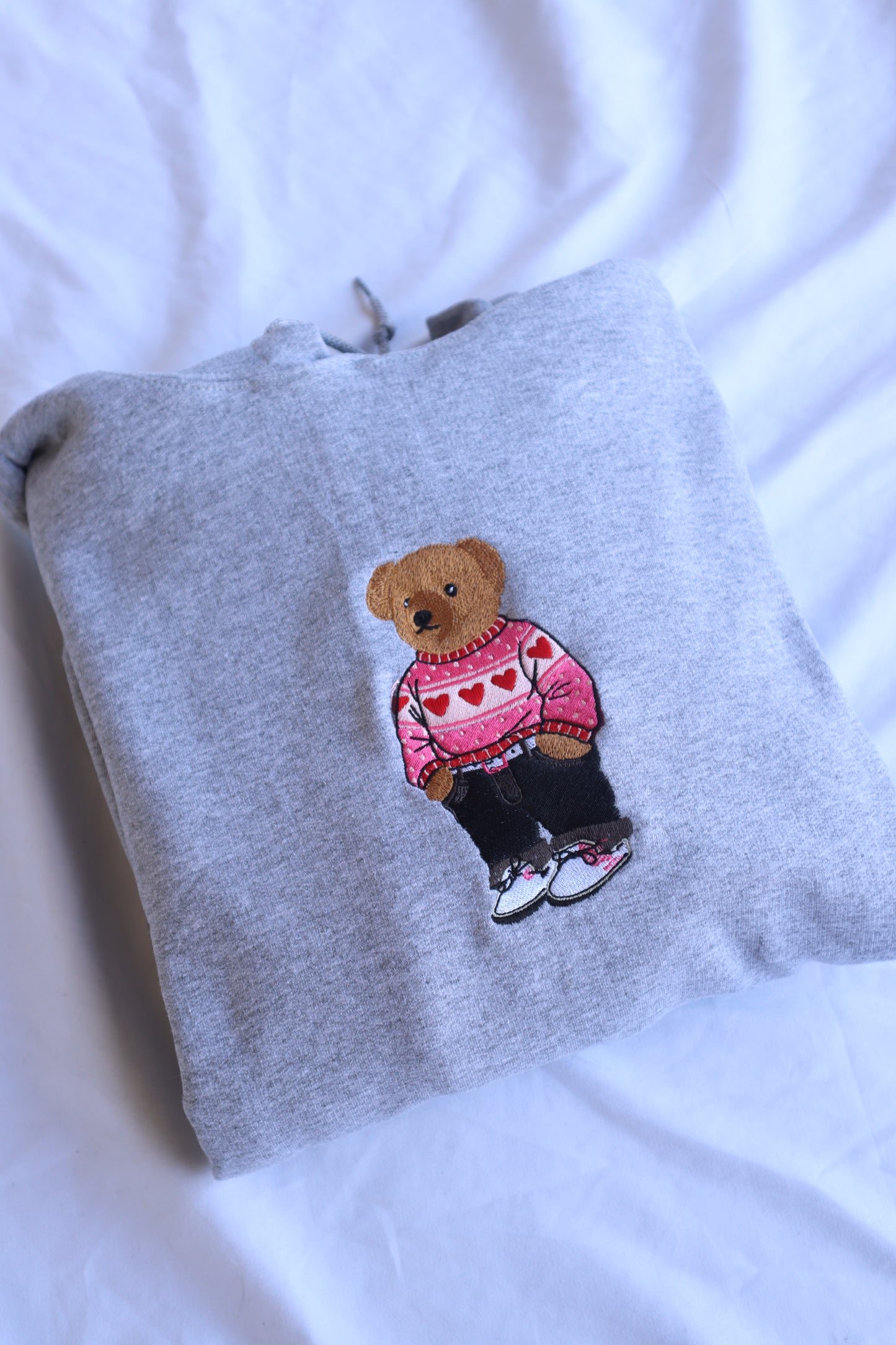 Embroidered Valentine's Day "Teddy Bear with Heart Sweater", Hoodie or Crew Neck, Long Sleeve, Classic fit, Unisex, Adult