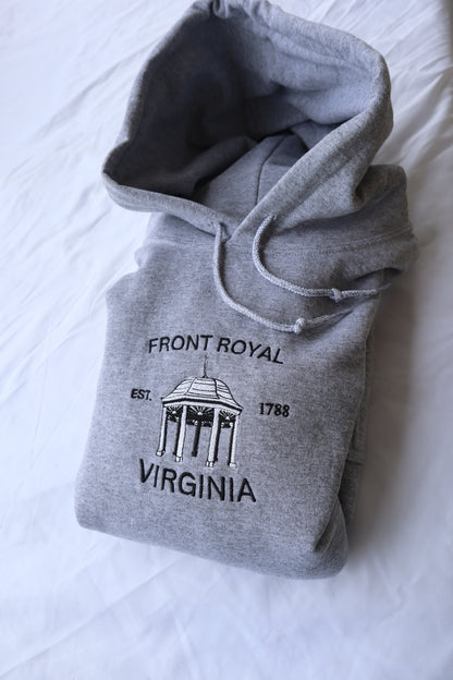 Embroidered "Front Royal Main Street Gazebo" Hoodie or Crew Neck, Long Sleeve, Classic fit, Unisex, Adult