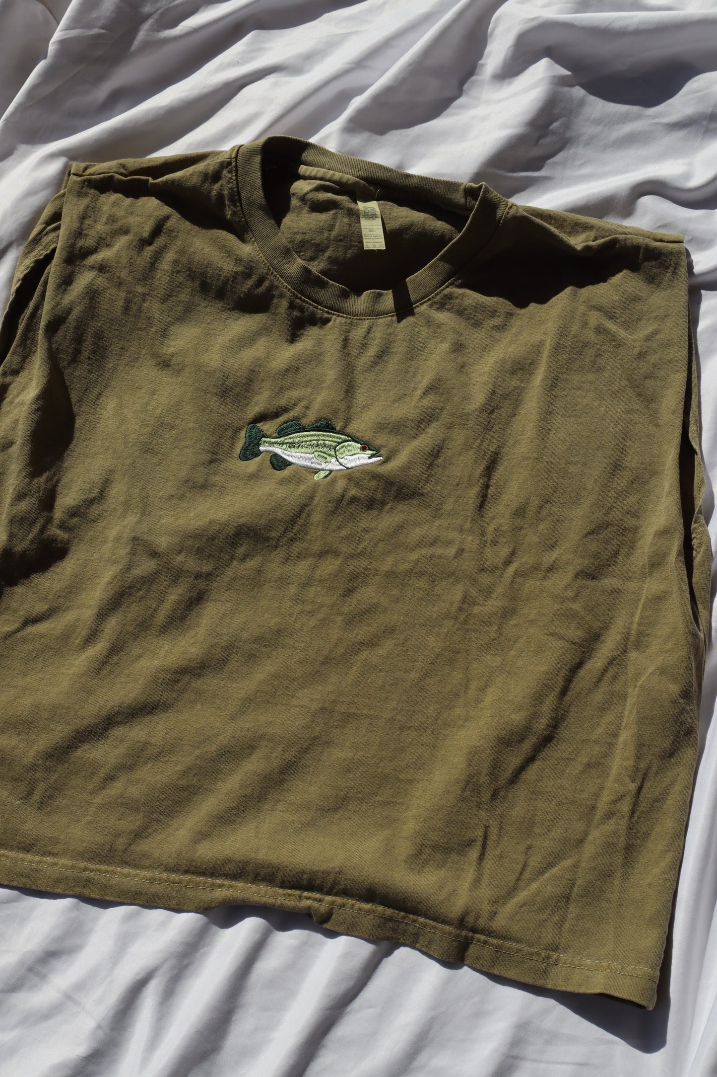 Embroidered Bass Fish Cropped Muscle Tee, Tank Top, Crop Fit, Unisex, Adult