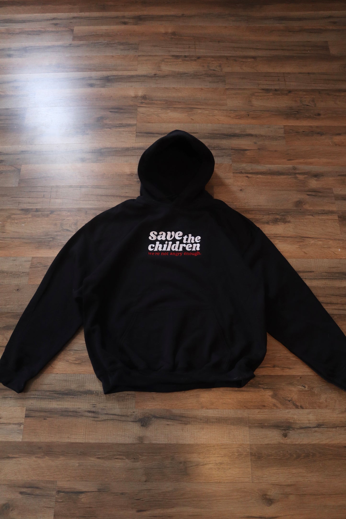 Embroidered 'save the children' Hoodie or Crew Neck, Long Sleeve, Classic fit, Unisex, Adult