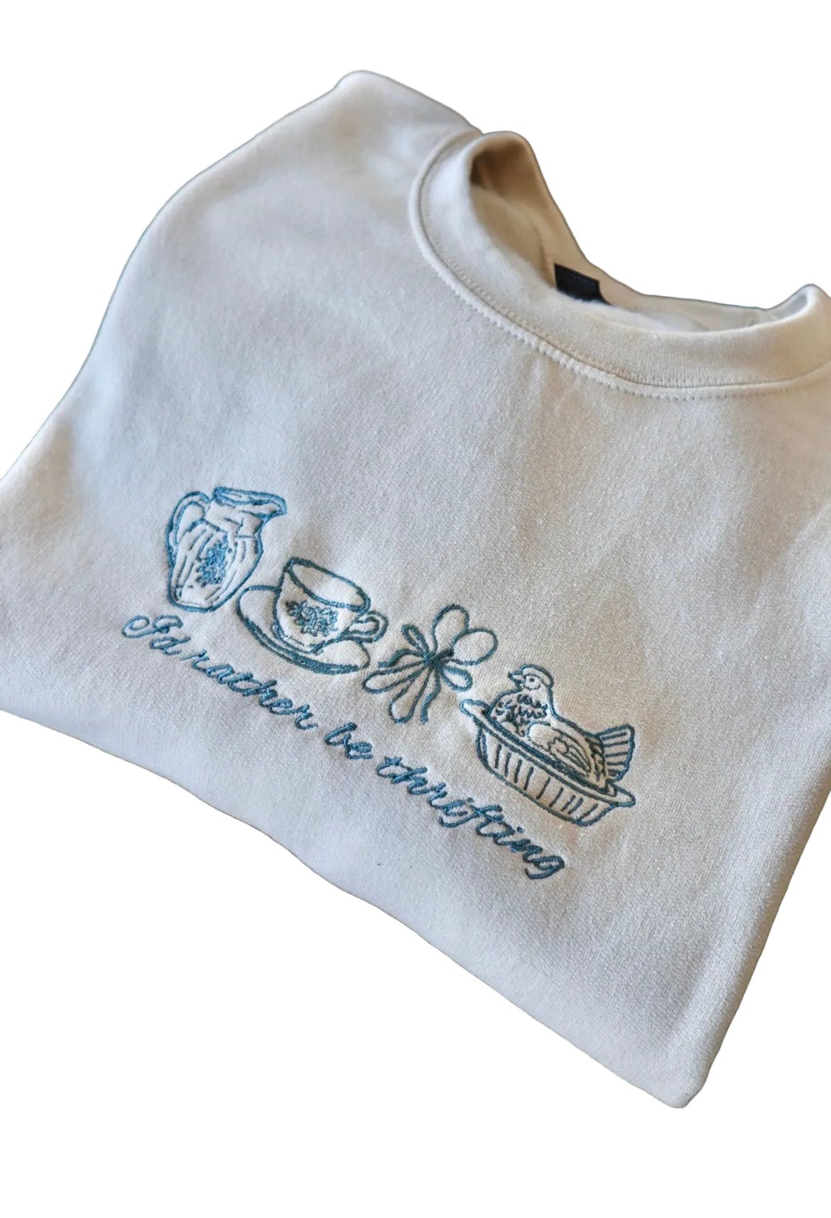 Embroidered I’d rather be thrifting, Hoodie or Crew Neck, Long Sleeve, Classic fit, Unisex, Adult