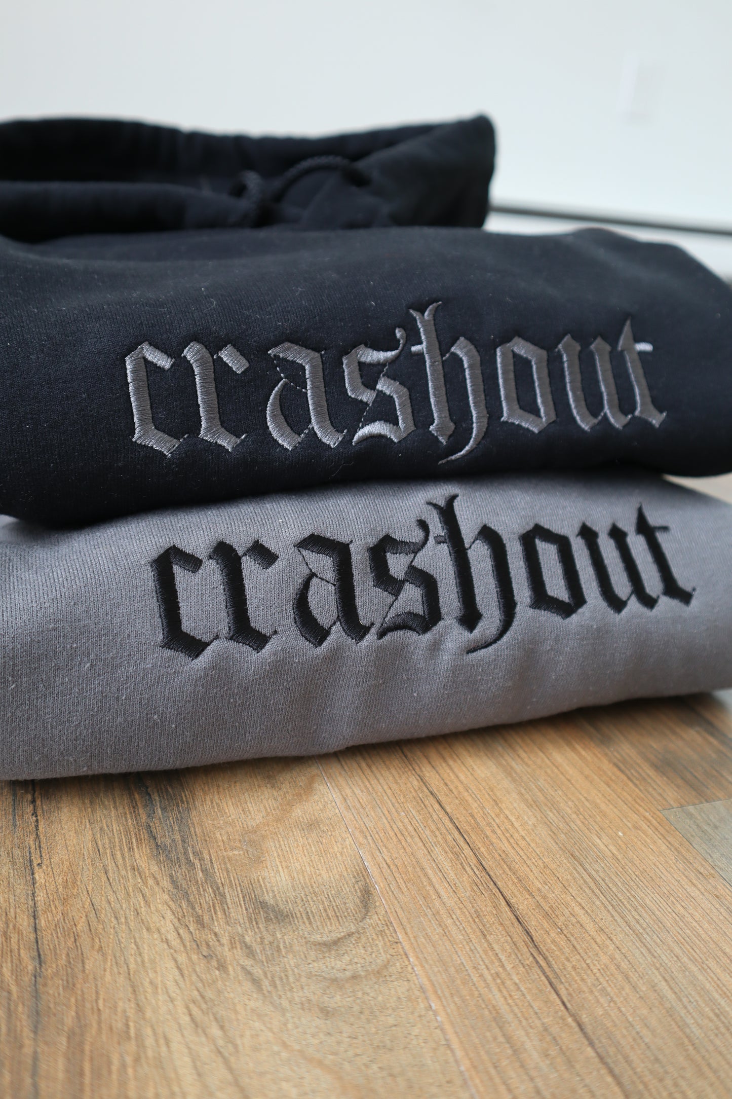 Embroidered 'crashout' Hoodie or Crew Neck, Long Sleeve, Classic fit, Unisex, Adult