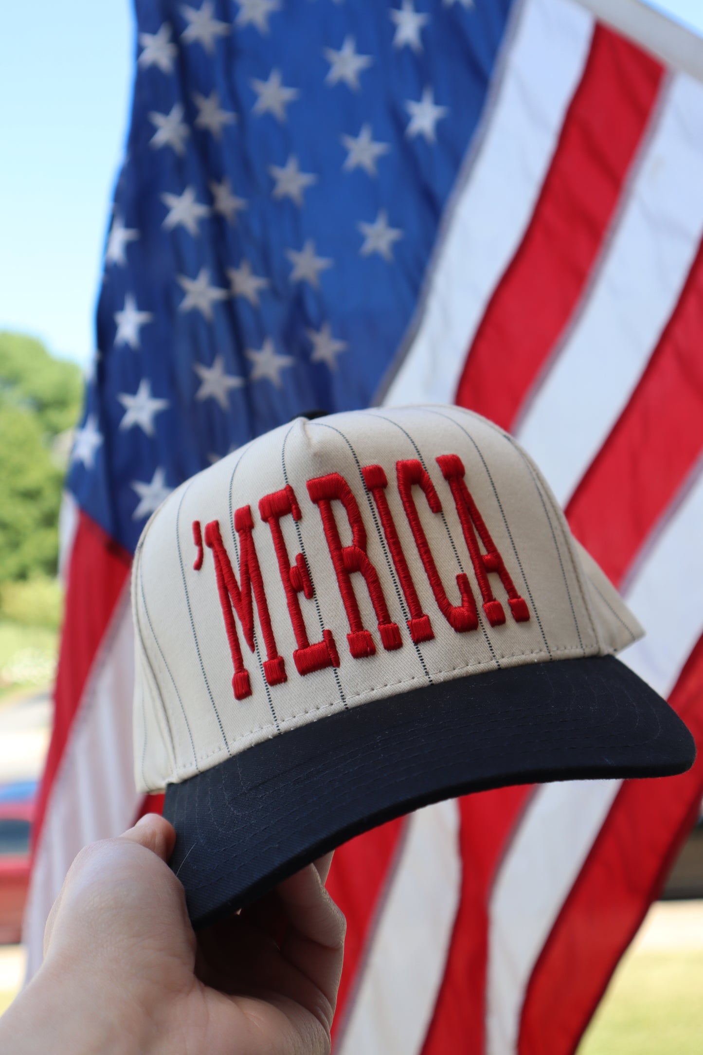 Embroidered Merica Pinstripe Baseball Cap Unisex, Adult, Hat