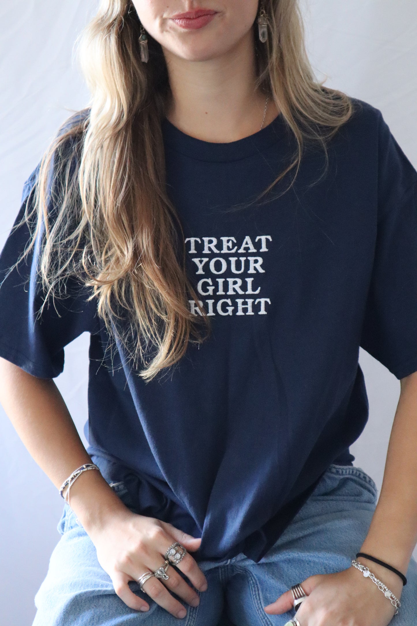 Embroidered 'TREAT YOUR GIRL RIGHT' T-Shirt, Short Sleeve, Classic fit, Unisex, Adult