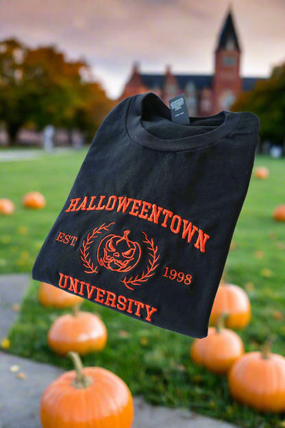 Embroidered 'Halloween University Scary Pumpkin Head'  Hoodie or Crew Neck, Long Sleeve, Classic fit, Unisex, Adult