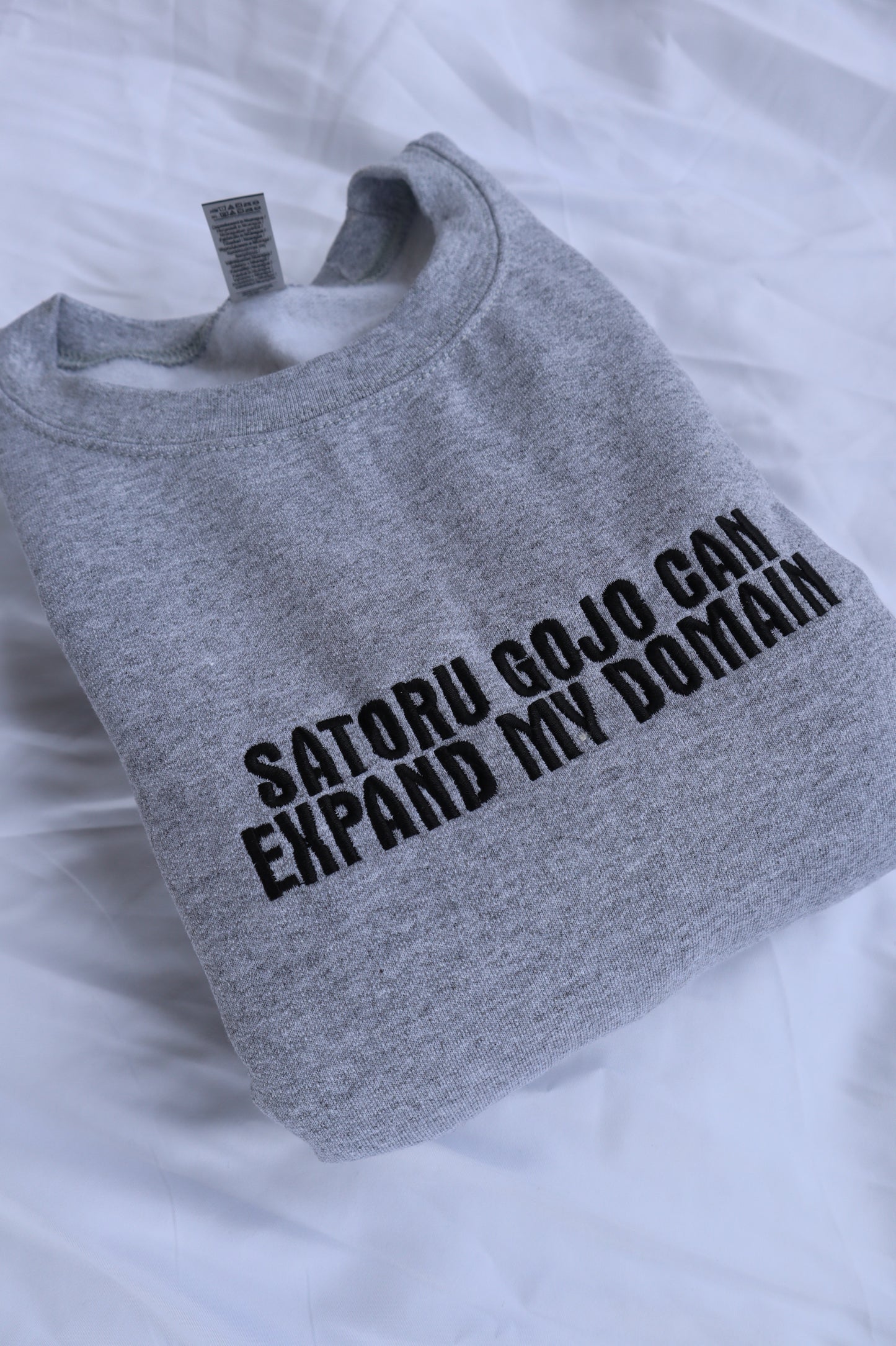 Embroidered 'Satoru Gojo can expand my domain' Hoodie or Crew Neck, Long Sleeve, Classic fit, Unisex, Adult