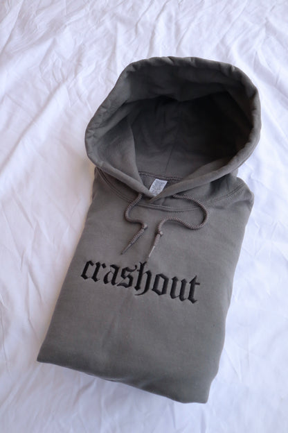 Embroidered 'crashout' Hoodie or Crew Neck, Long Sleeve, Classic fit, Unisex, Adult