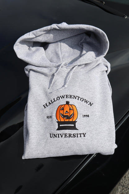Embroidered 'Halloween University Big Colored Scary Pumpkin Head' Hoodie or Crewneck, Long Sleeve, Classic fit, Unisex, Adult