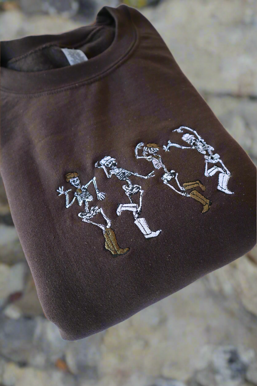 Embroidered 'Cowboy Dancing Skeletons'  Hoodie or Crew Neck Long Sleeve, Classic fit, Unisex, Adult