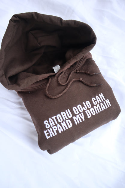 Embroidered 'Satoru Gojo can expand my domain' Hoodie or Crew Neck, Long Sleeve, Classic fit, Unisex, Adult