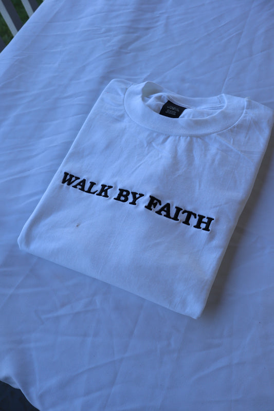 Embroidered Walk By Faith Hoodie or Crew Neck, Long Sleeve, Classic fit, Unisex, Adult