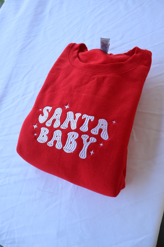 Embroidered 'Santa Baby' Hoodie or Crew Neck Long Sleeve, Classic fit, Unisex, Adult