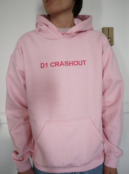 Embroidered 'D1 CRASHOUT' Hoodie or Crew Neck, Long Sleeve, Classic fit, Unisex, Adult